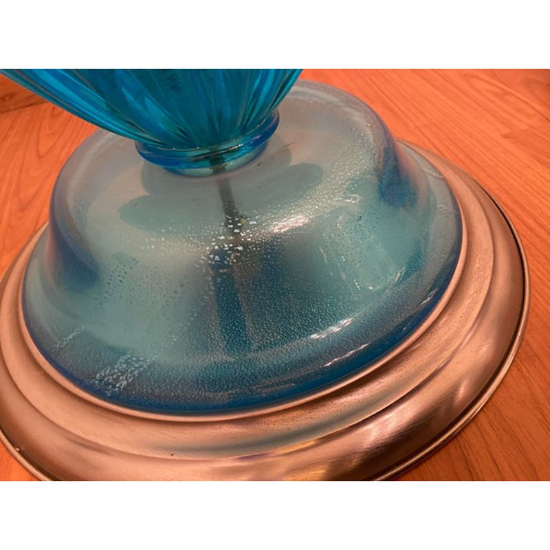 1980s Italian Venetian Blue And Silver Murano Glass Style Coffee Table photo vintage