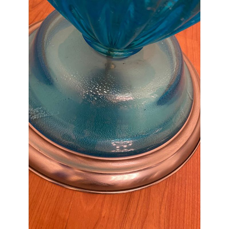 photo for sale 1980s Italian Venetian Blue And Silver Murano Glass Style Coffee Table