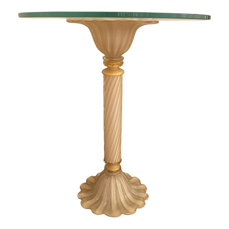 1990s Italian Venetian White And Gold Murano Glass Style Coffee Table