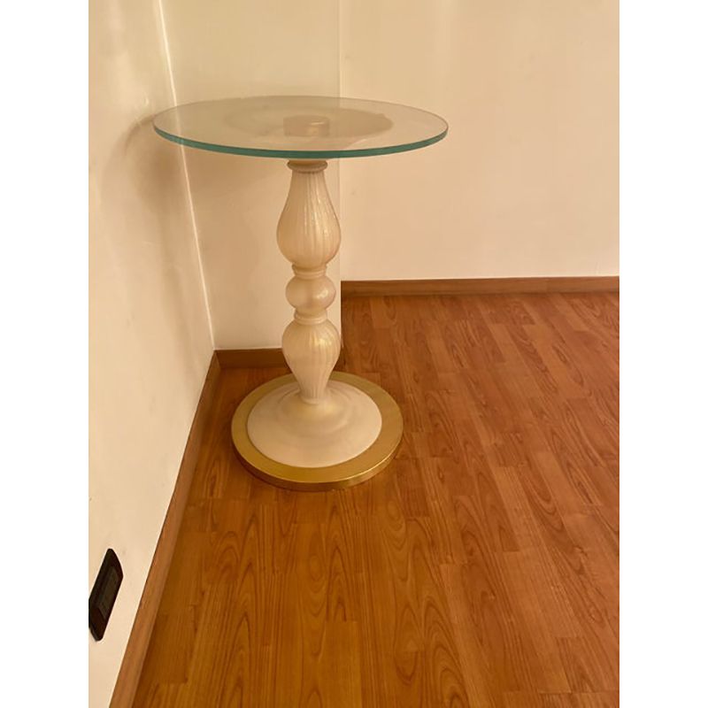 1990s Italian Venetian White And Gold Murano Glass Style Coffee Table photo vinterior