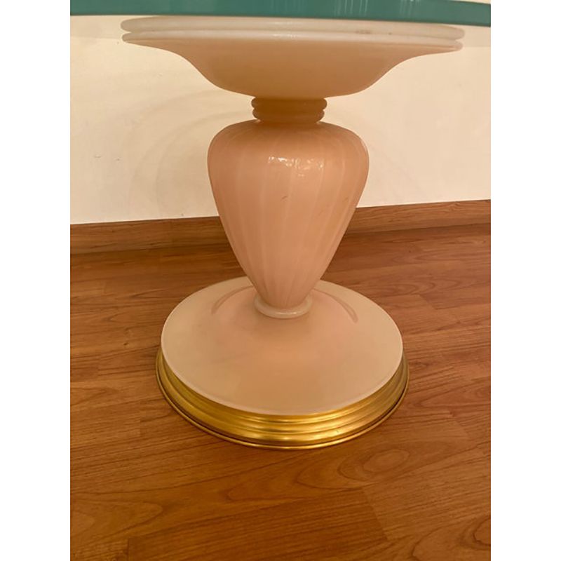 photo for sale 1990s Italian Venetian White And Gold Murano Glass Style Coffee Table In "Seta Color" And Gold