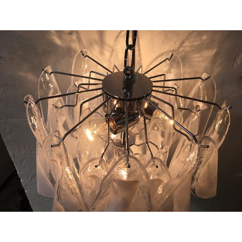 Italian White And Transparent Murano Glass Chrome Metal Frame Chandelier Sputnik photo vintage