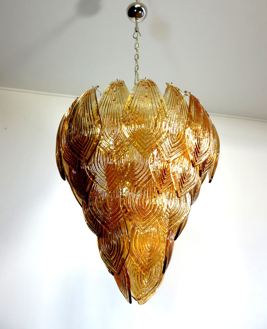 Huge Italian Murano Six Tier Felci Glass Chandelier   Amber Glasses photo Lighting