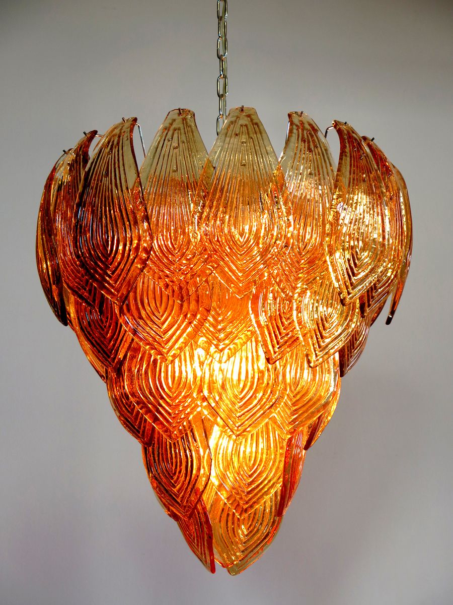 Huge Italian Murano Six Tier Felci Glass Chandelier   Amber Glasses photo vintage