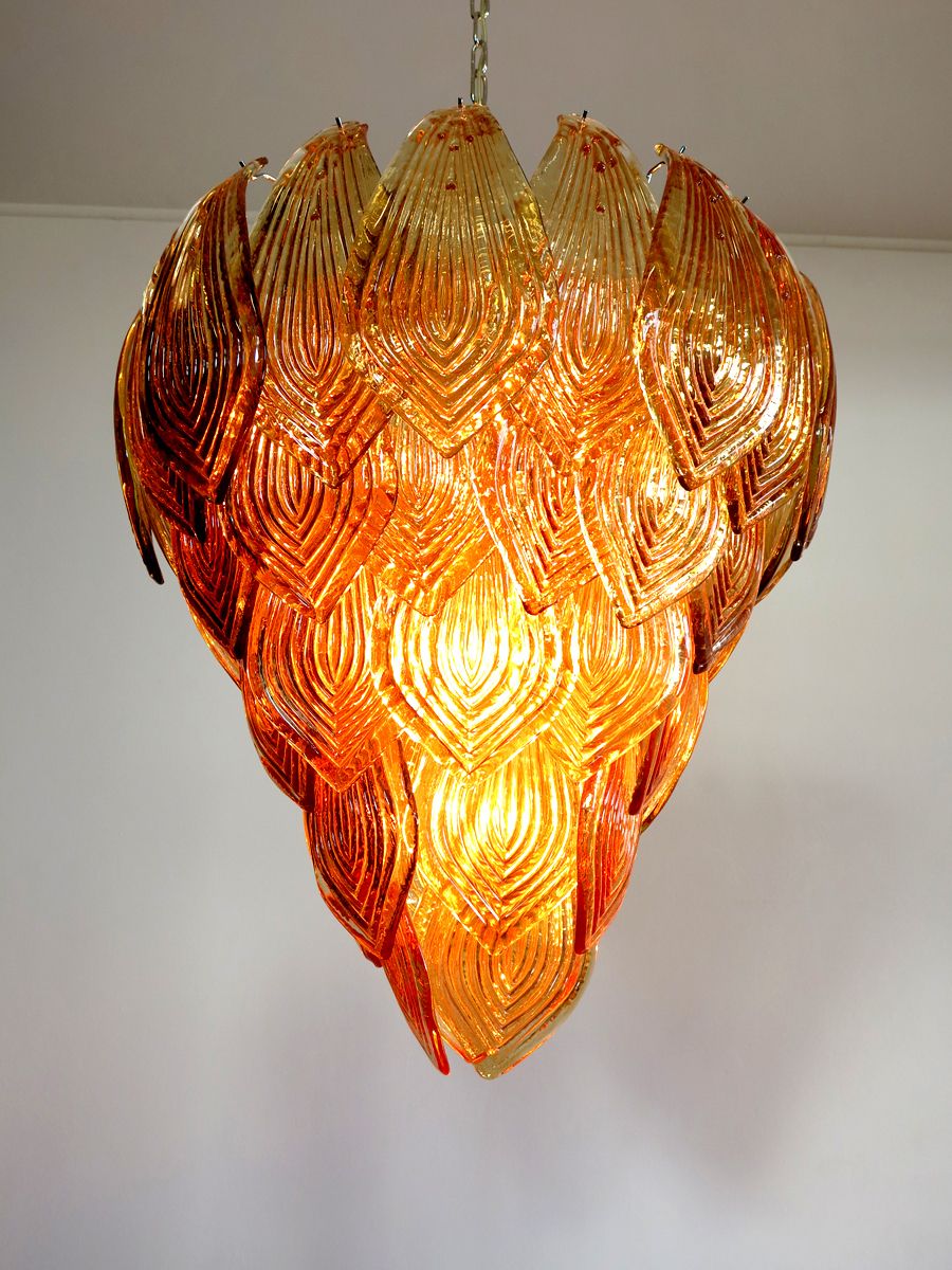 Lighting Huge Italian Murano Six Tier Felci Glass Chandelier   Amber Glasses photo