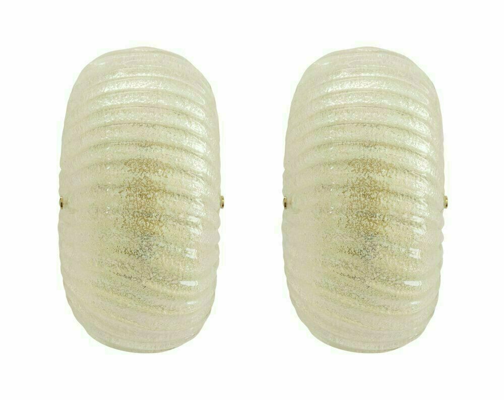 Murano Glass Wall Lamps With Brass Structure, Italy, 1990s, Set Of 2