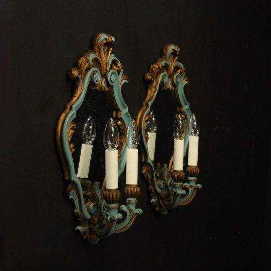 photo for sale Italian Pair Polychrome Twin Arm Girandoles