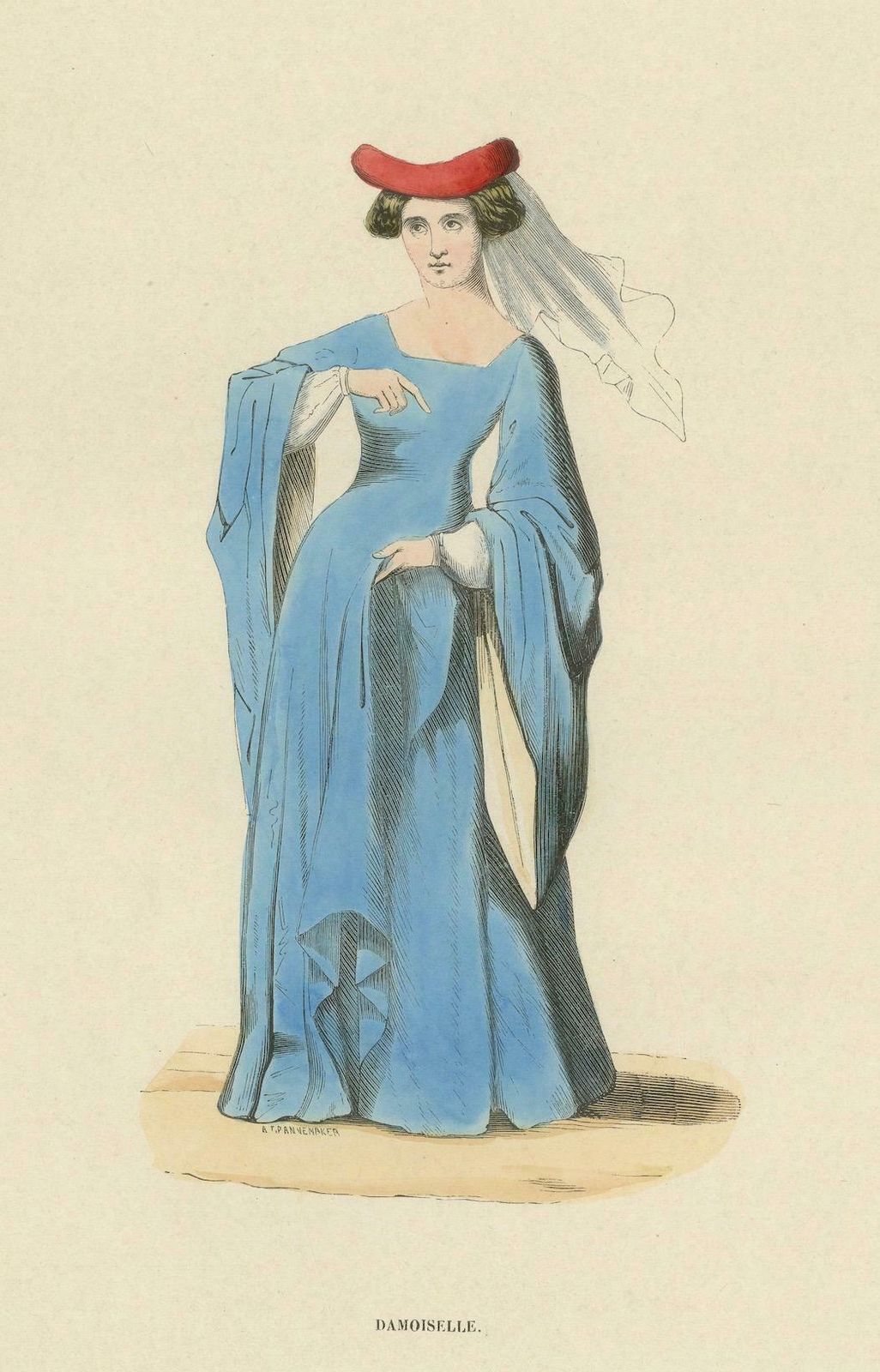 Noble Damsel Of The Middle Ages In Traditional Blue Gown And Headdress, 1847 photo Art