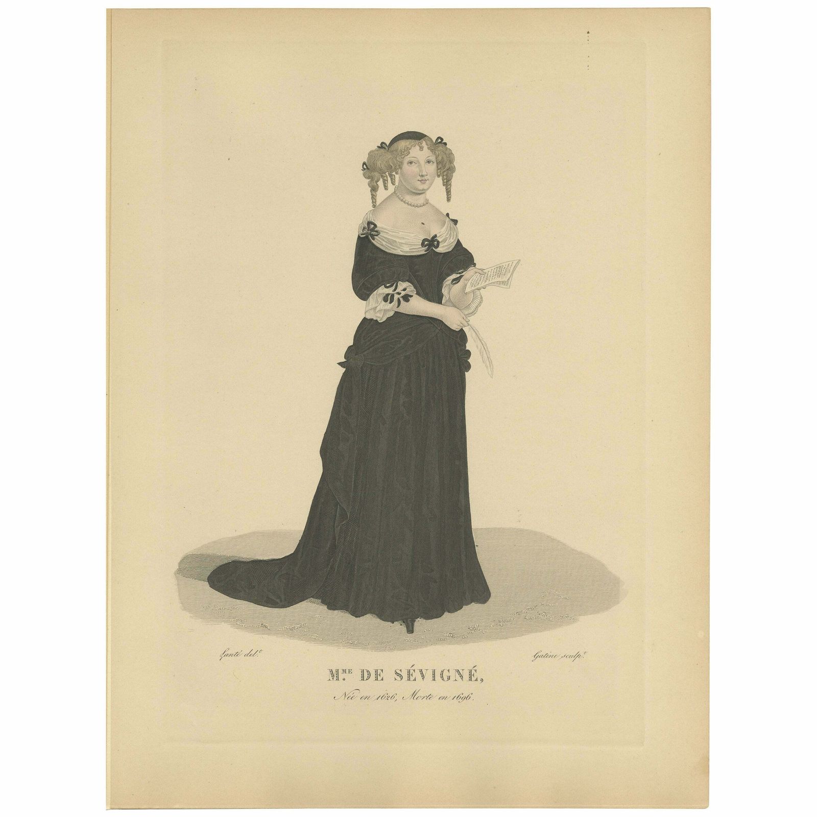 Hand Colored Engraving Of Marie De Rabutin Chantal, Madame De Sévigné, 1900