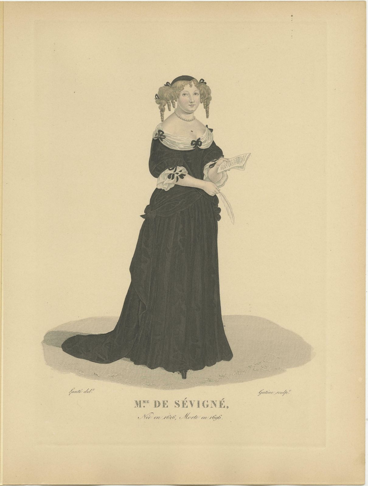 Hand Colored Engraving Of Marie De Rabutin Chantal, Madame De Sévigné, 1900 photo for sale