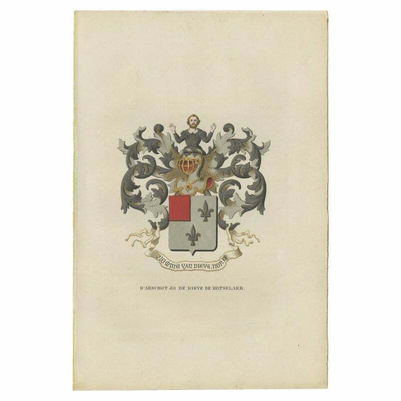 Antique Genealogy Print Of The 'D'arschot Dit De Dieve De Rotselaer' Family 1862