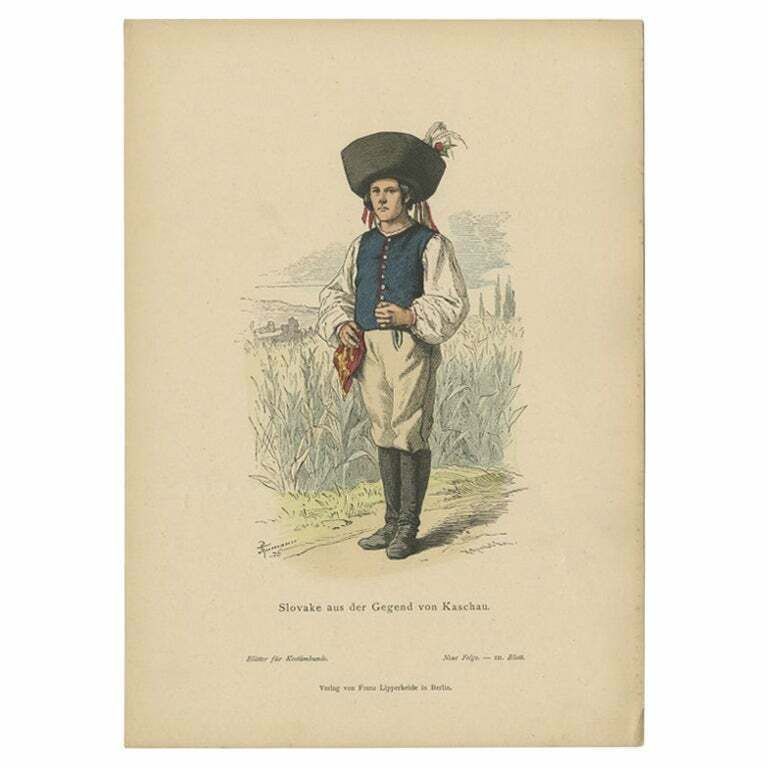 Antique Costume Print Of People In The Harz Region In Germany, Ca. 1890 photo furniture