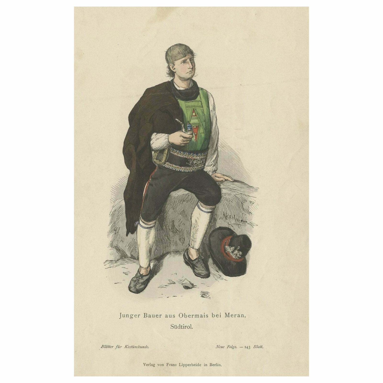 Antique Costume Print Of People In The Harz Region In Germany, Ca. 1890 photo for sale