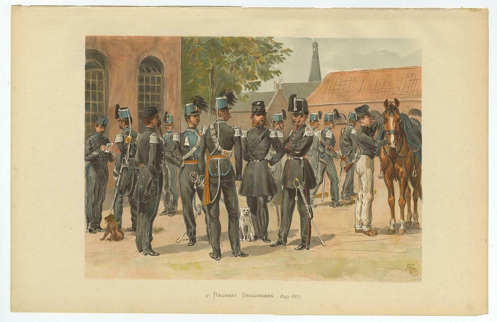 Antique Print Of A Regiment Of Dutch Dragonders, 1849 1867, 1900 photo furniture