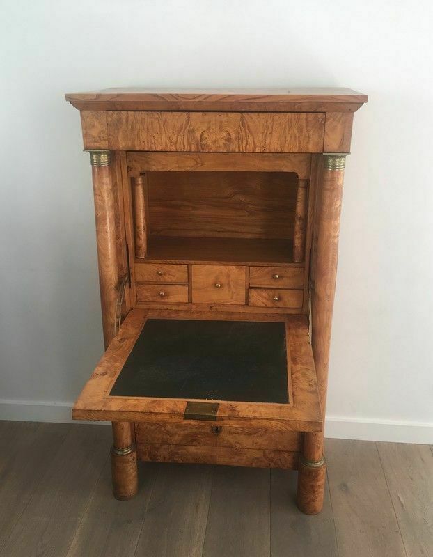 Empire Burl Walnut Secretary With Detached Columns, Door And Secret Drawer photo furniture