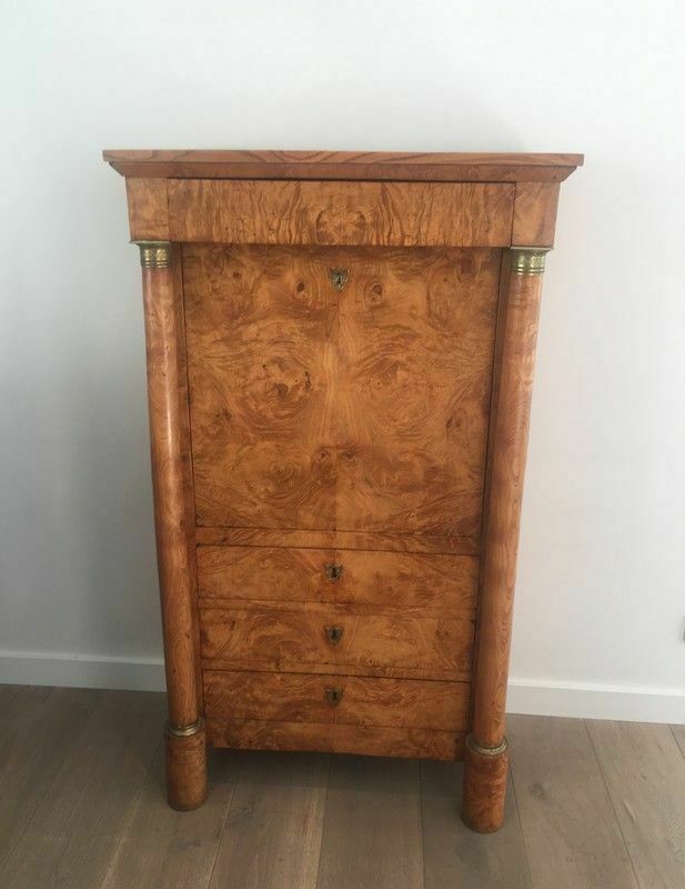 Empire Burl Walnut Secretary With Detached Columns, Door And Secret Drawer photo Furniture