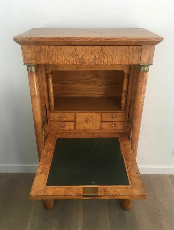 Empire Burl Walnut Secretary With Detached Columns, Door And Secret Drawer photo 2850.0