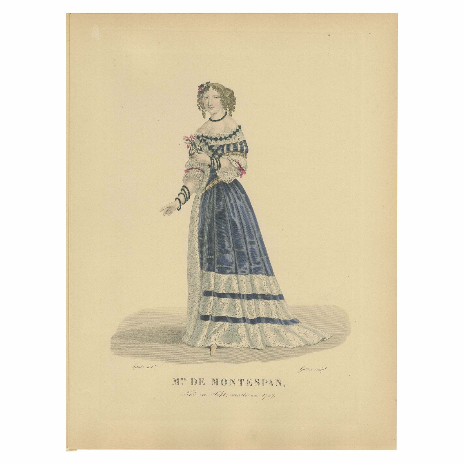 Handcolored Engraving Of Françoise Athénaïs De Rochechouart, Madame De Montespan