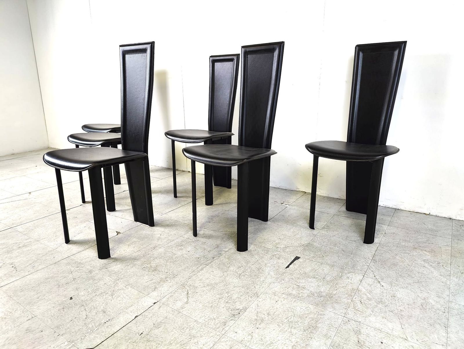 Vintage Black Leather Dining Chairs, Set Of 6, 1980s photo Furniture