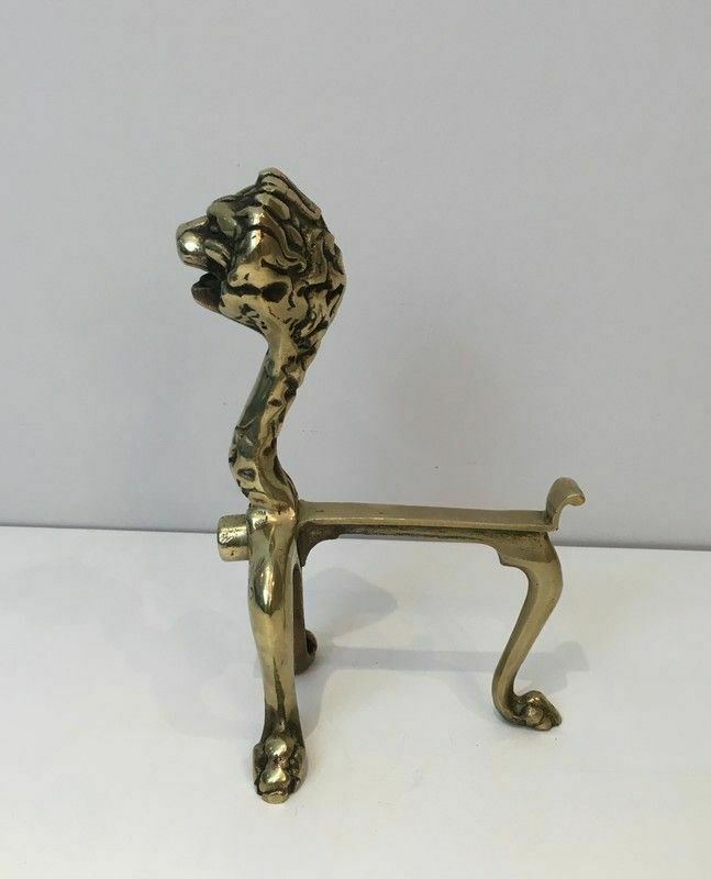 Pair Of Bronze Andirons With Lions photo buy