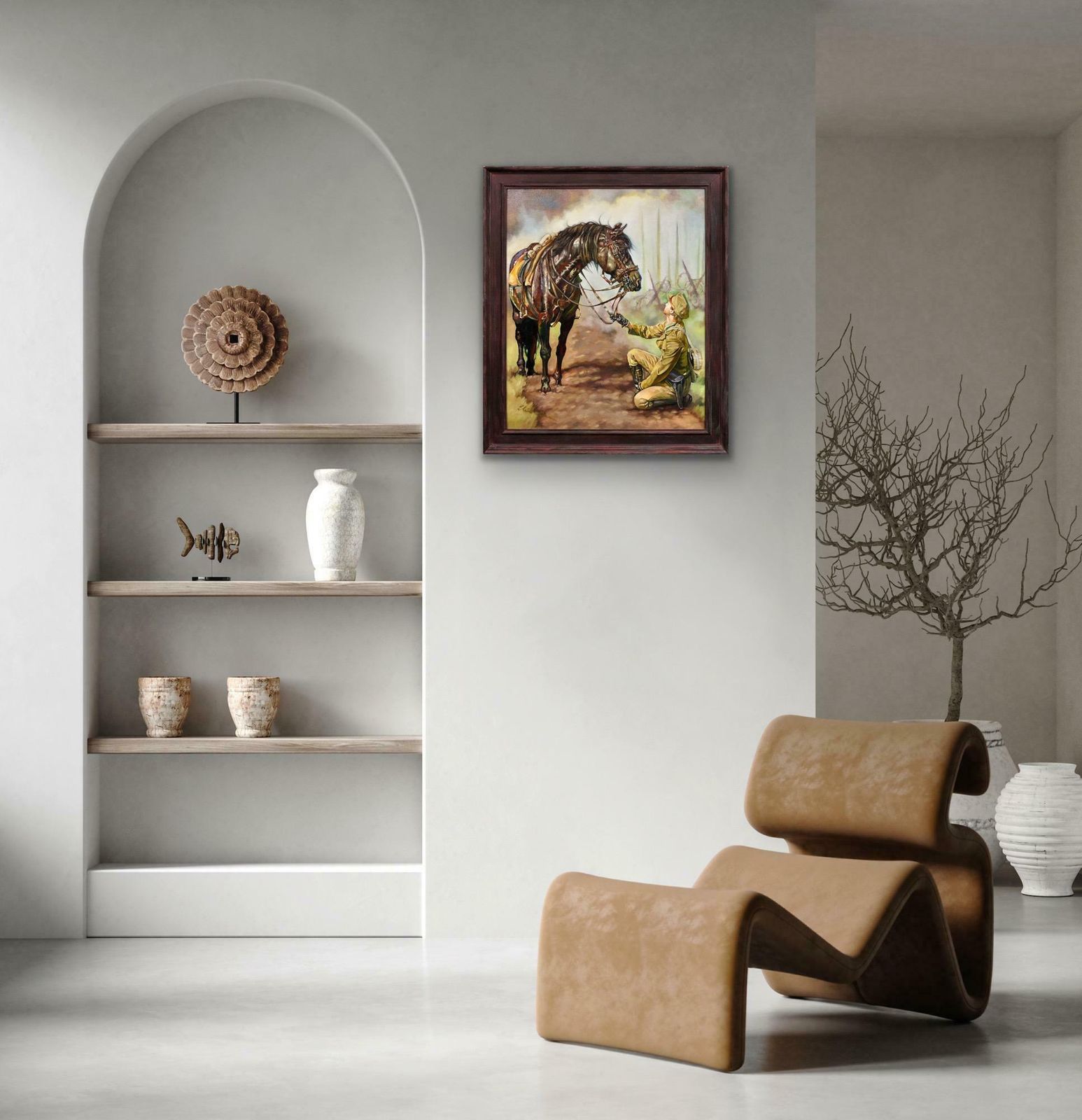 photo furniture Elin Sian Blake. War Horse, Lest We Forget. The Great War World War 1 Remembrance Tribute. Black Bay Horse.