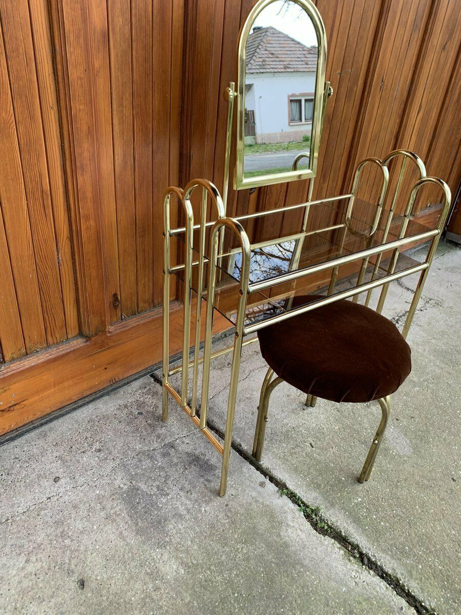 Vintage Dressing Table And Stool In Brass, 1950s, Set Of 2 photo 1735.0