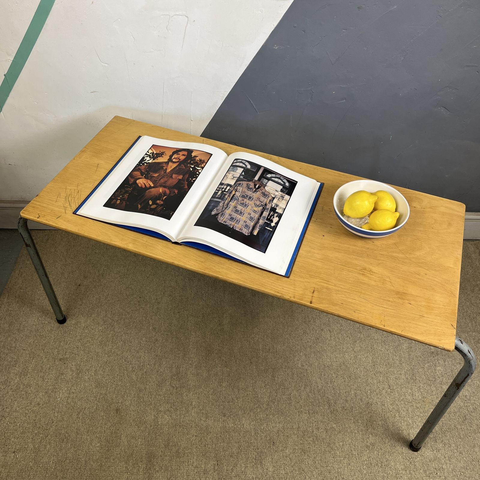 Mid Century Grey Metal Industrial School Desk photo for sale