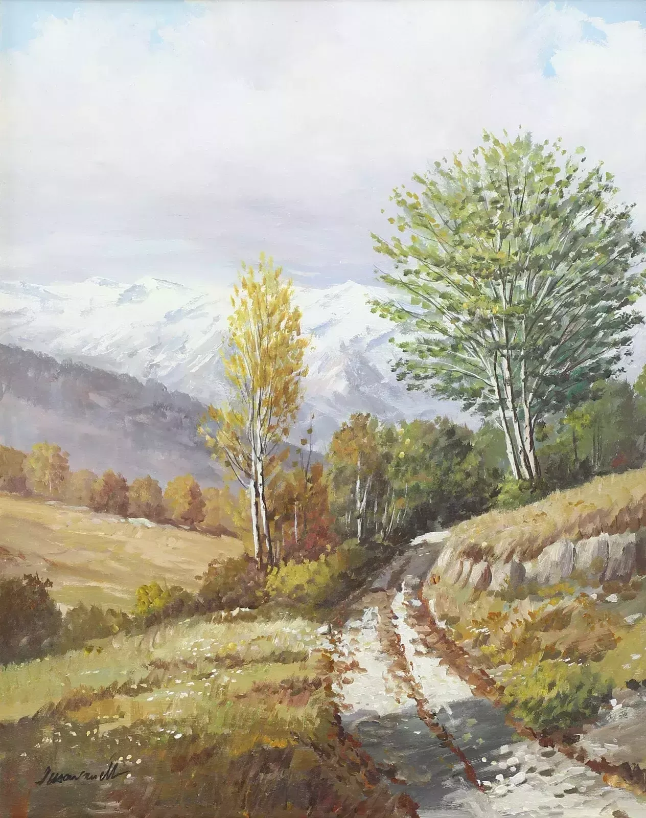 Oil On Canvas Of Italian Mountains photo furniture