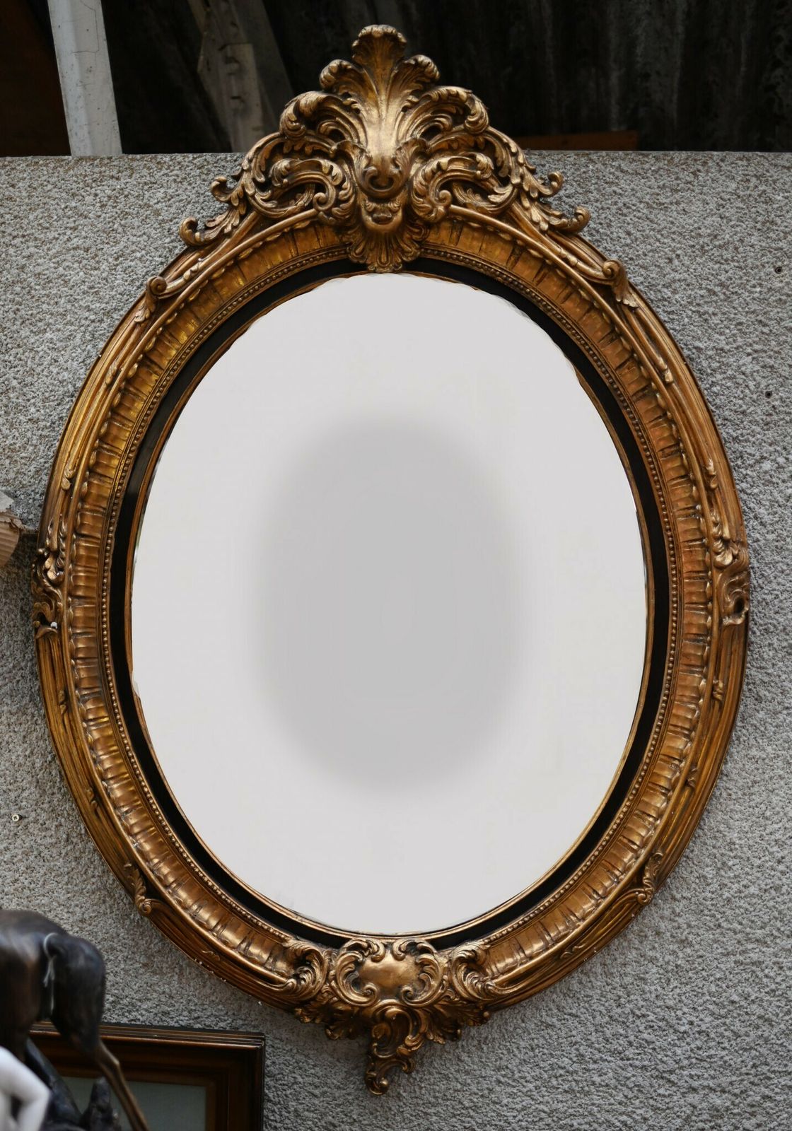 French Louis XVI Gilt Oval Mirror Glass Pier Mirrors
