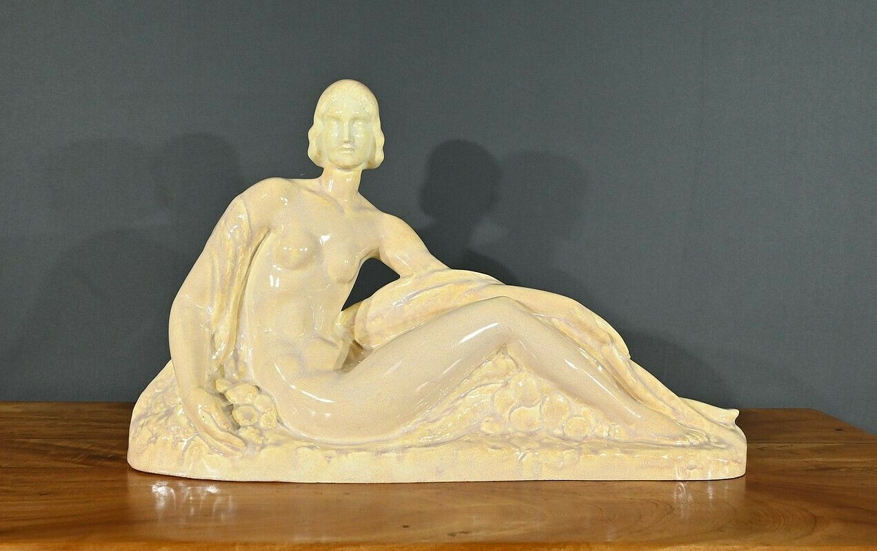 Art Deco Sculpture “Young Woman Among Flowers”, Odyv, Manufacture Berlot Mussier – 1930 photo 650.0