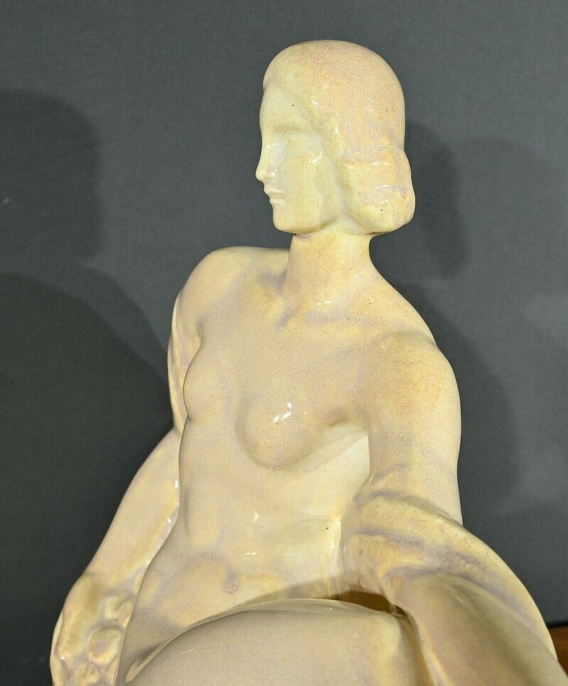 photo vinterior Art Deco Sculpture “Young Woman Among Flowers”, Odyv, Manufacture Berlot Mussier – 1930