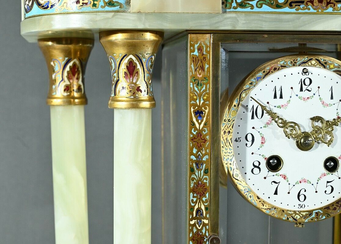 Onyx And Enamel Column Clock, Napoleon III – Mid 19th Century photo vintage