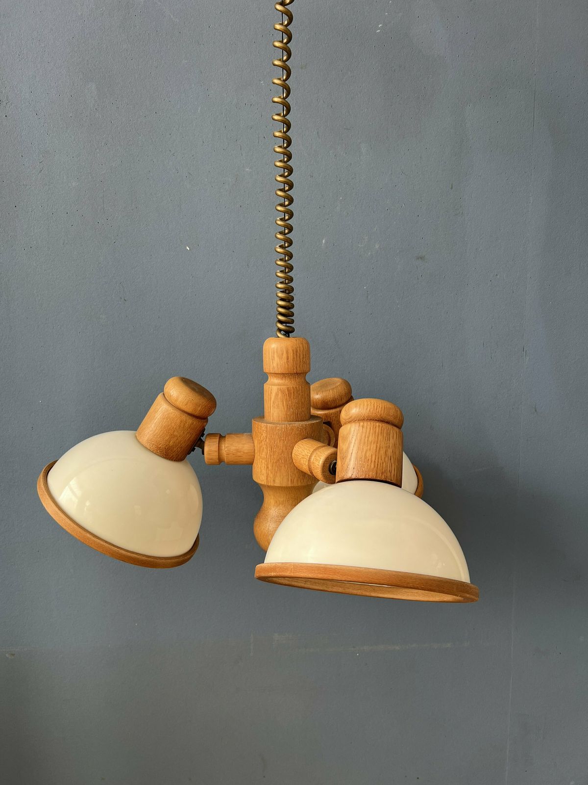 Mid Century Wooden Steinhauer Chandelier Pendant Lamp With Three Plexiglass Shades photo buy