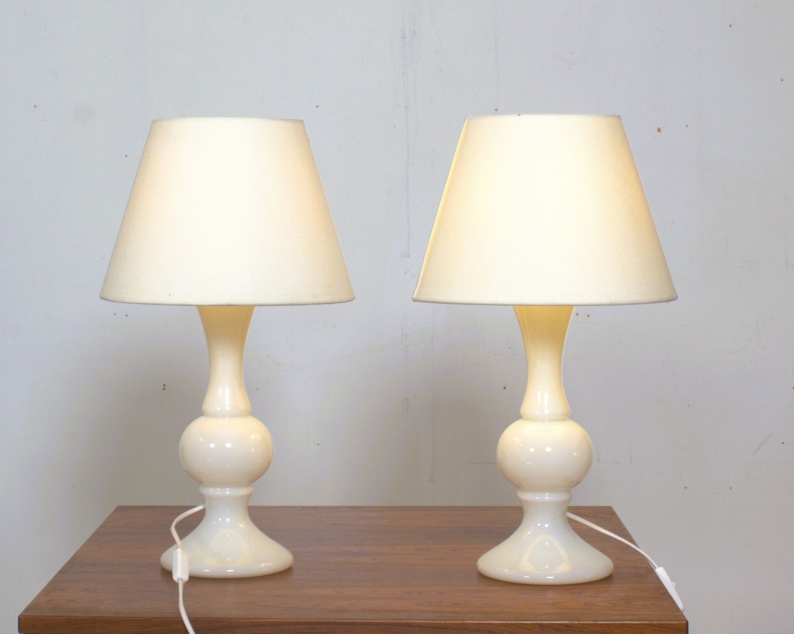 Pair Of White Glass Lamps By Luxus Lighting, Sweden, 1980 photo vintage
