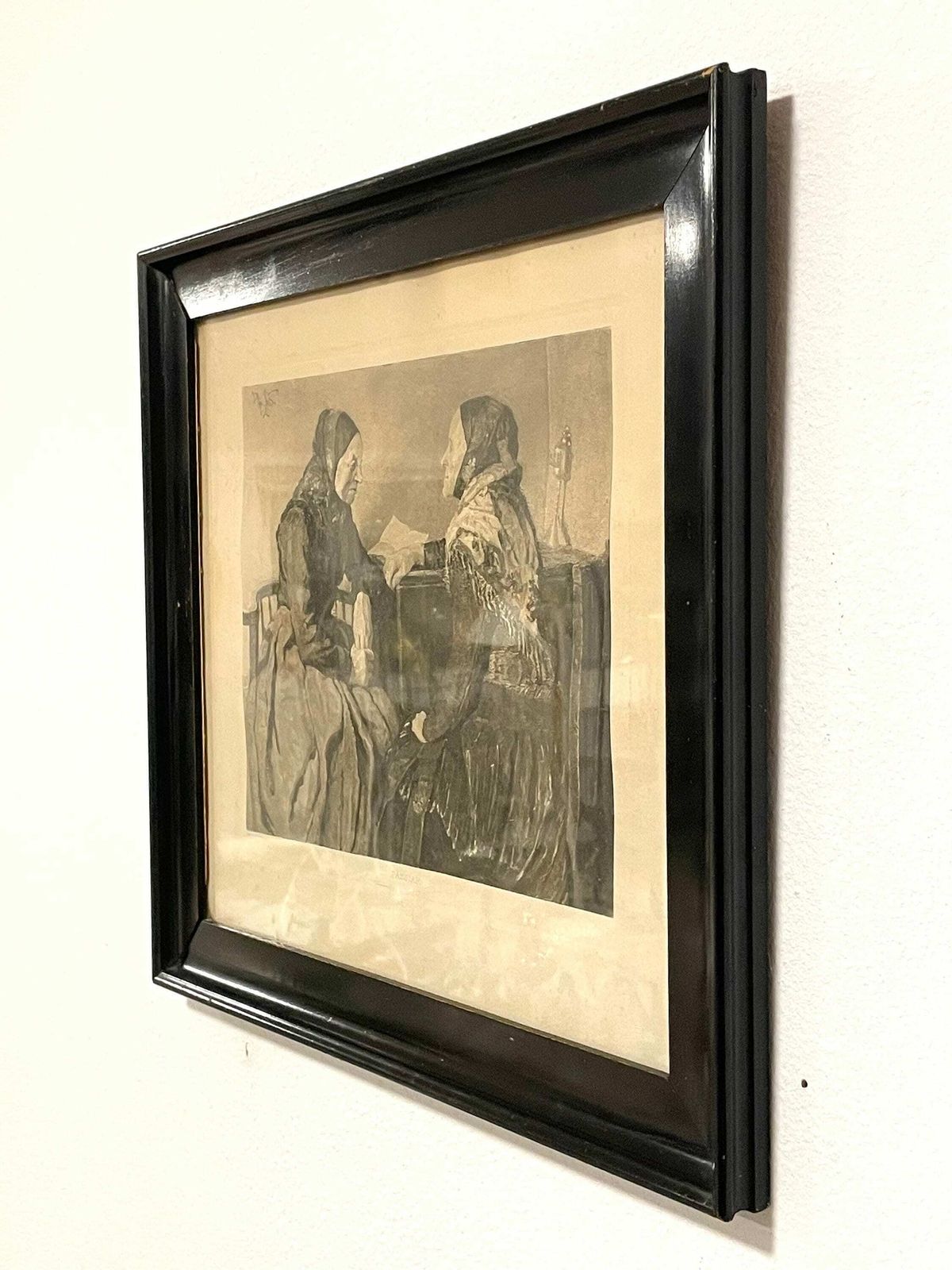 Danish Antique Print From The 1950s Made From Painting “Passiar” By Olga Lau (1875 1960) With Motive Of Elderly Women photo vintage