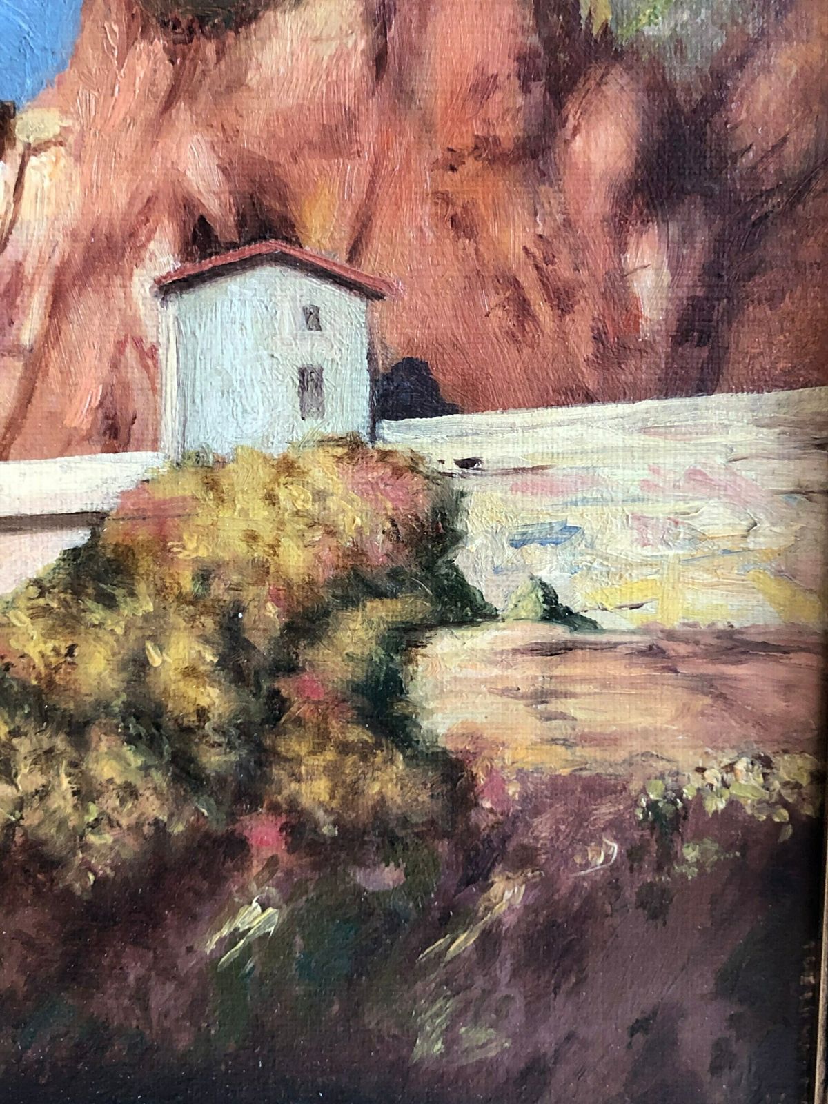 Antique Original Oil On Canvas Landscape Painting With Motive Of A Bridge In The Sunny Mountains   Exclusive Original Danish Art photo Art