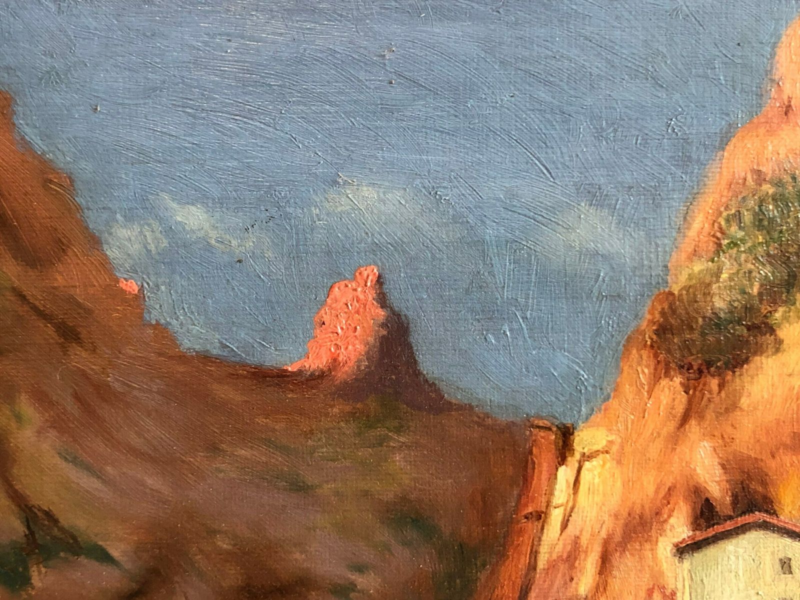 Antique Original Oil On Canvas Landscape Painting With Motive Of A Bridge In The Sunny Mountains   Exclusive Original Danish Art photo vinterior