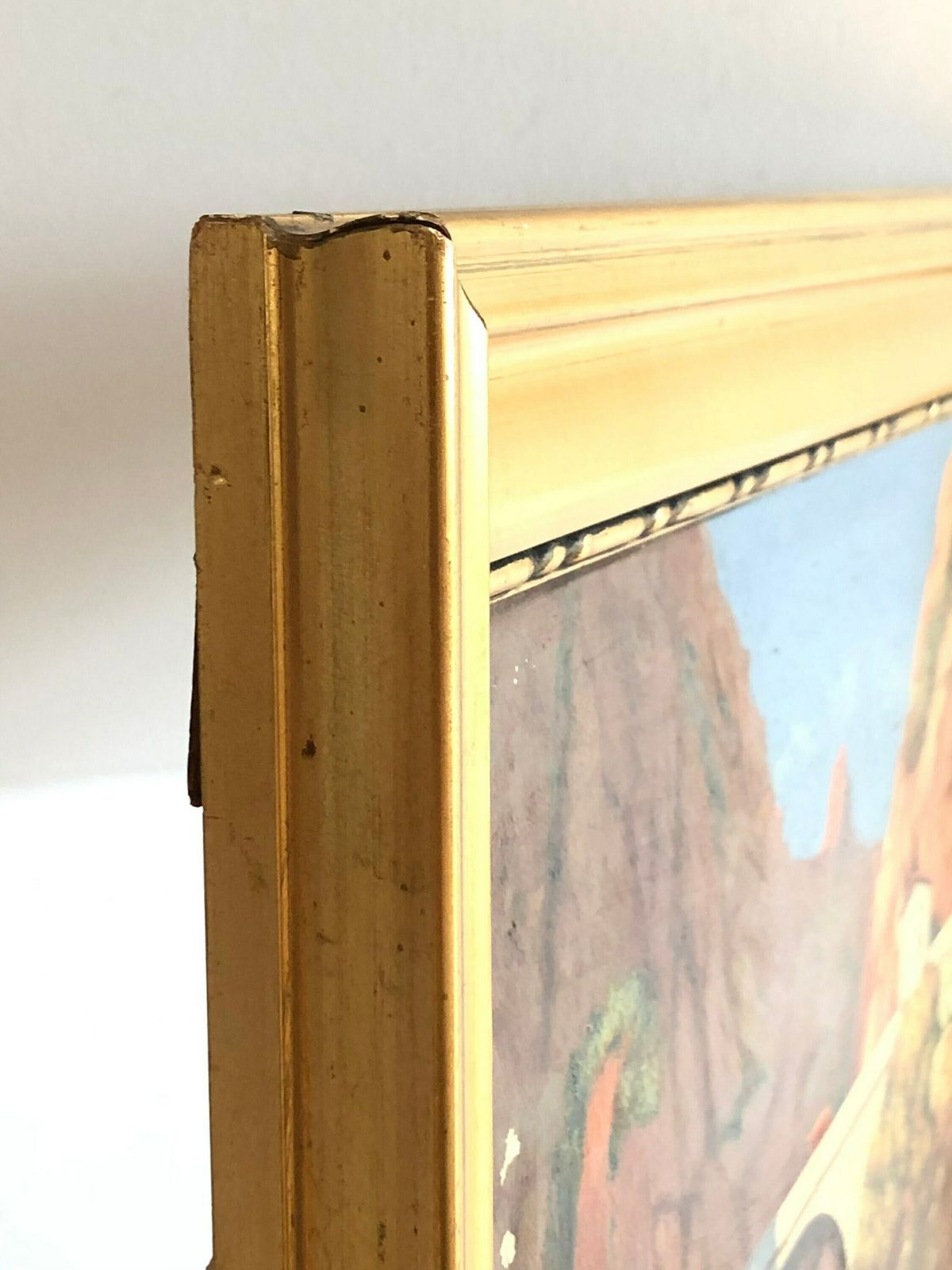 Antique Original Oil On Canvas Landscape Painting With Motive Of A Bridge In The Sunny Mountains   Exclusive Original Danish Art photo vintage