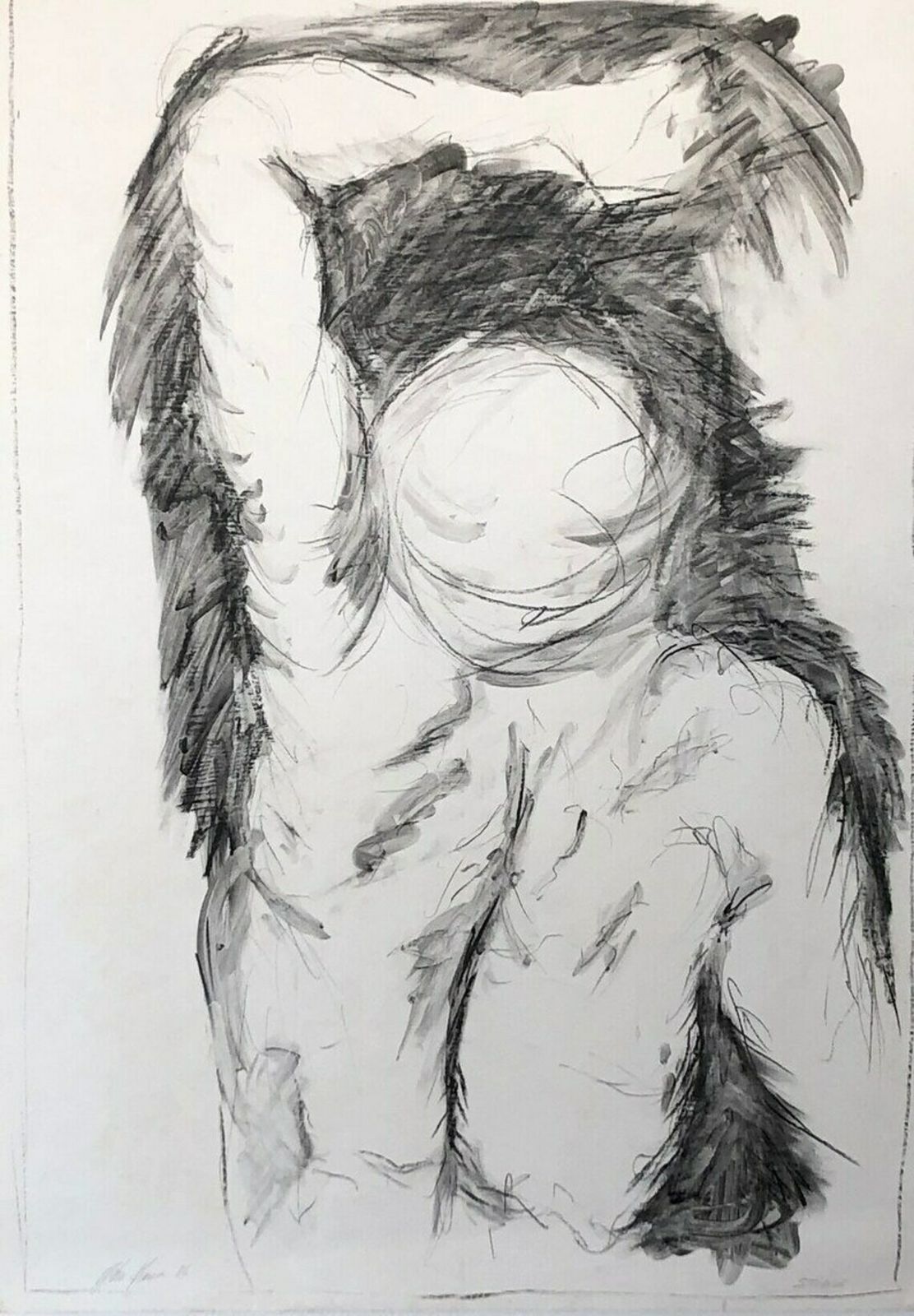 Danish Original John Hansen Vintage Drawing With Charcoal And Ink From 1986 With Abstract Figurative Torso Motive photo furniture