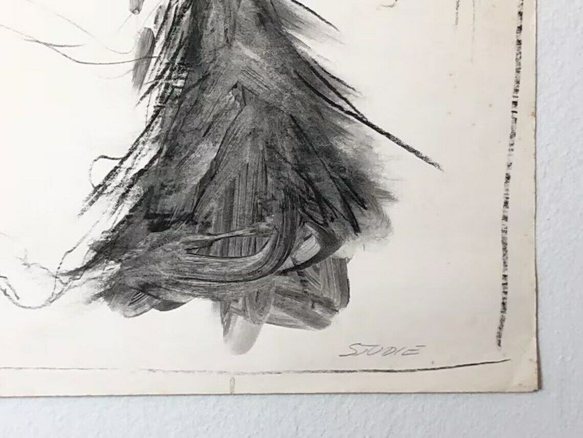 Danish Original John Hansen Vintage Drawing With Charcoal And Ink From 1986 With Abstract Figurative Torso Motive photo 277.0