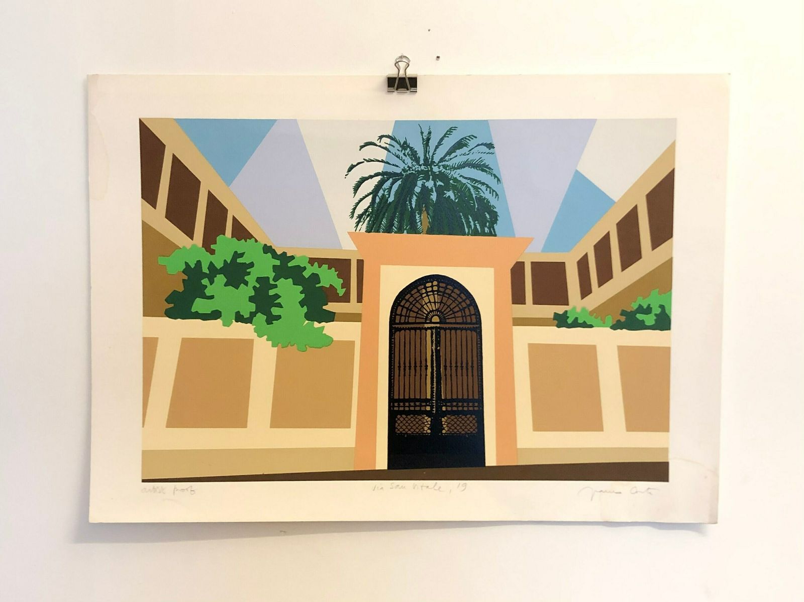 Franco Costa (1934 2015) Vintage Original Signed Print   Figurative Colourful Art By Renowned Artist From Italy photo furniture