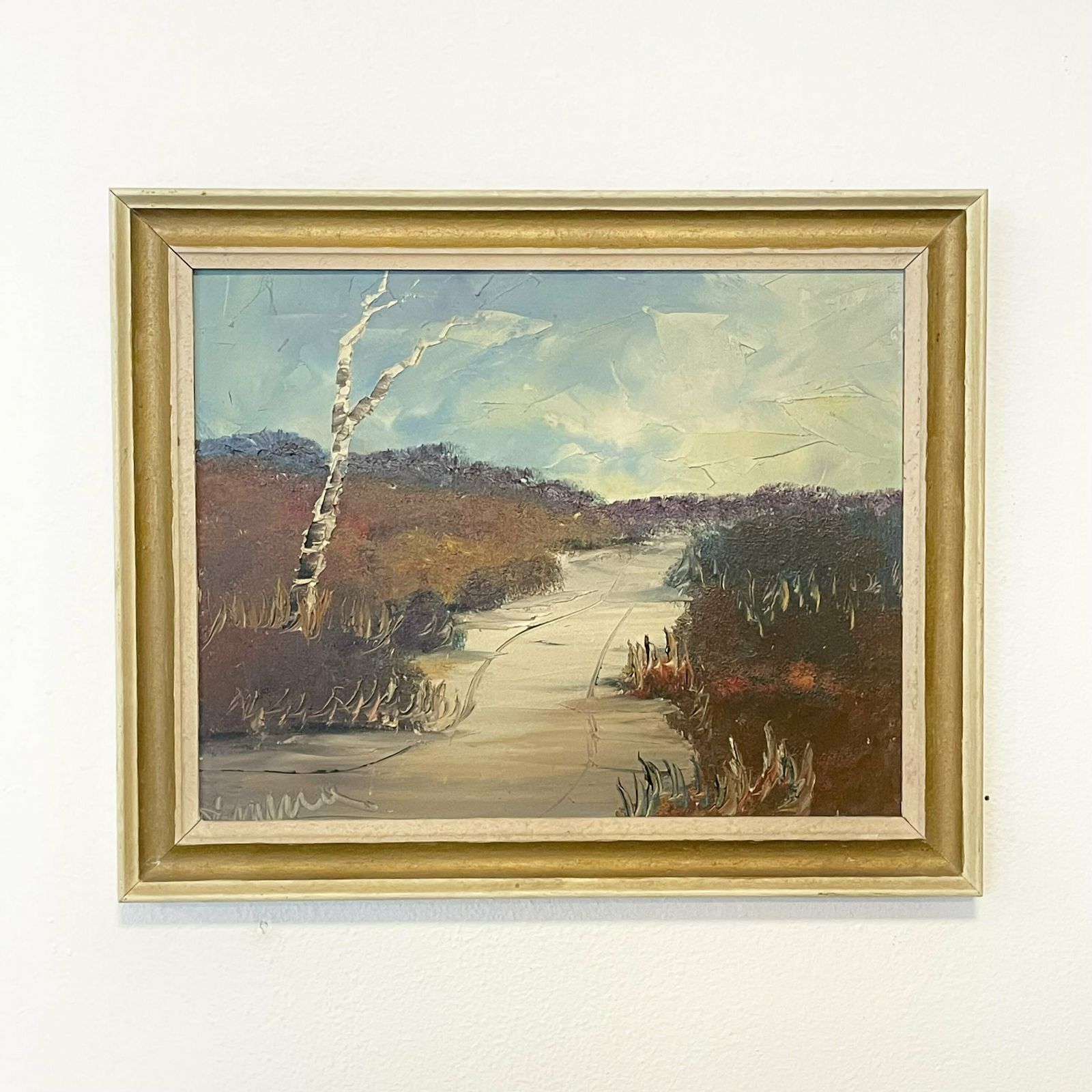 Danish Expressionist E. Dyremose Mid Century Oil On Canvas Painting In Great Colours With Motive Of Stream In Abstract Landscape