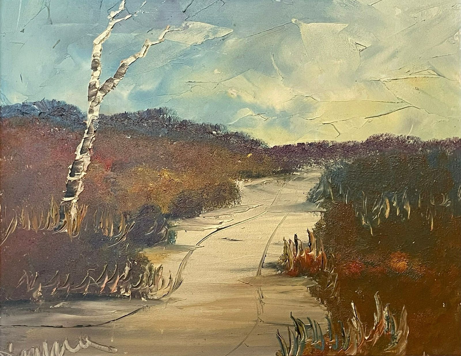 Danish Expressionist E. Dyremose Mid Century Oil On Canvas Painting In Great Colours With Motive Of Stream In Abstract Landscape photo Art