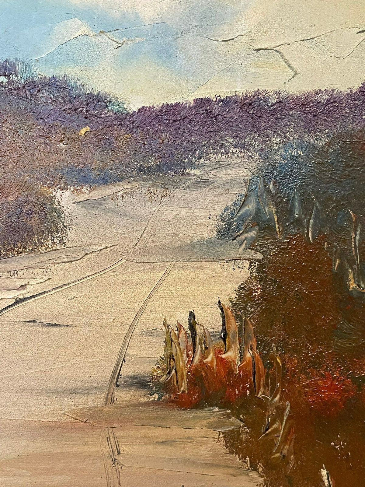 Danish Expressionist E. Dyremose Mid Century Oil On Canvas Painting In Great Colours With Motive Of Stream In Abstract Landscape photo vinterior