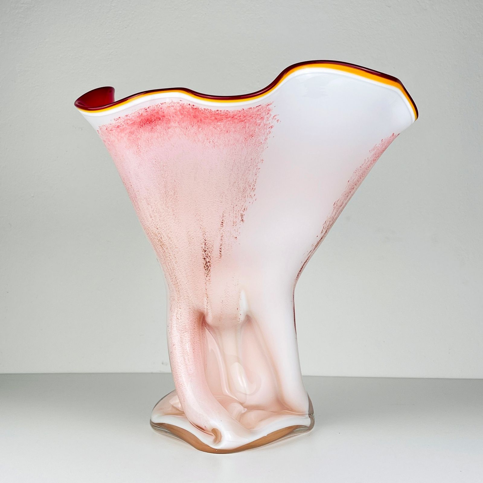 Vintage Murano Vase Red And White Italy 1970s photo vinterior