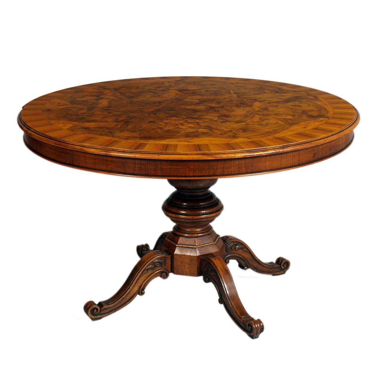 Round Baroque Table Mid 1900s Top In Ferrarese Walnut Root And Central Inlay photo 4500.0