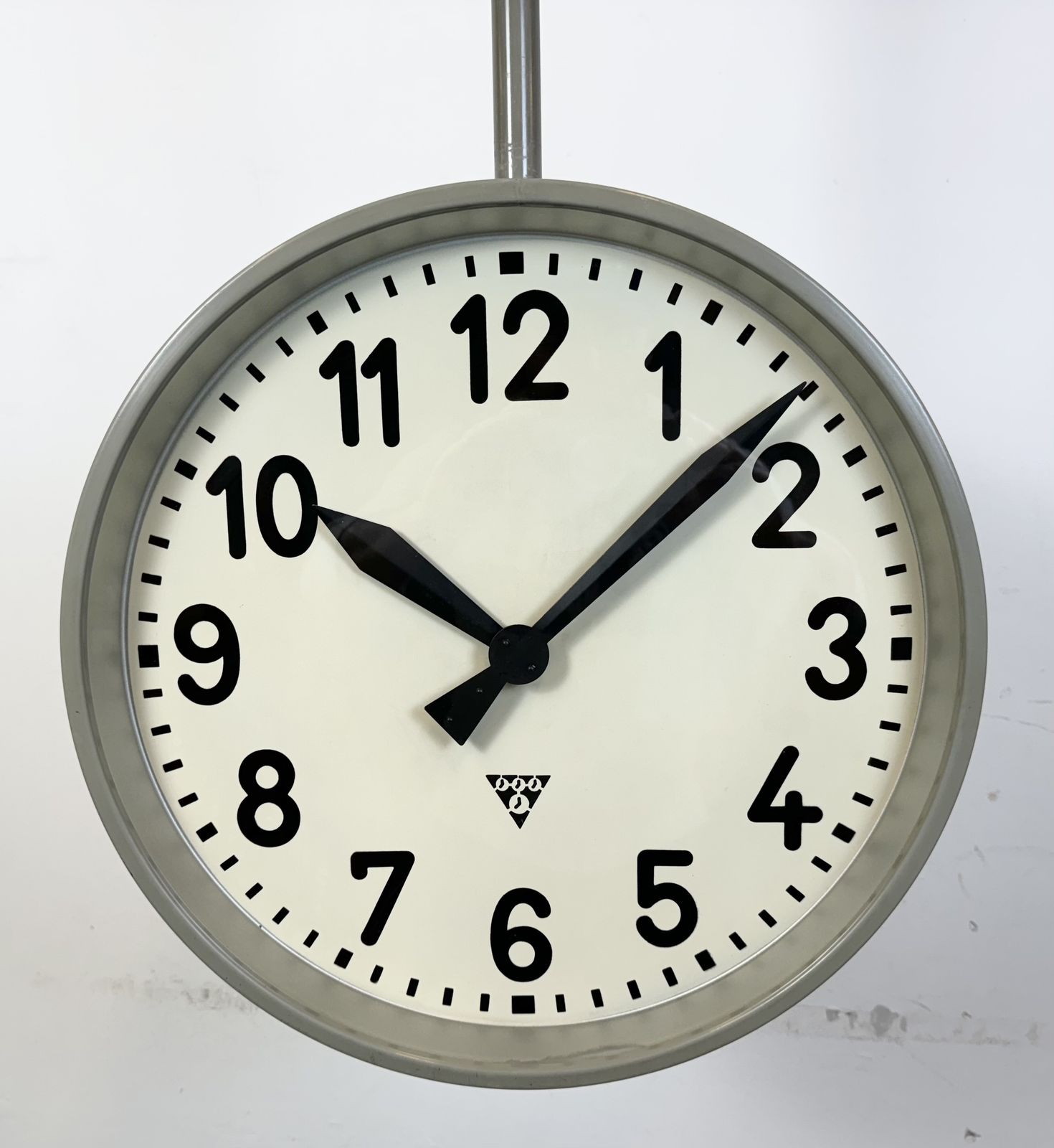 Home Decor Large Industrial Double Sided Railway Or Factory Clock From Pragotron, 1950s, 4x photo