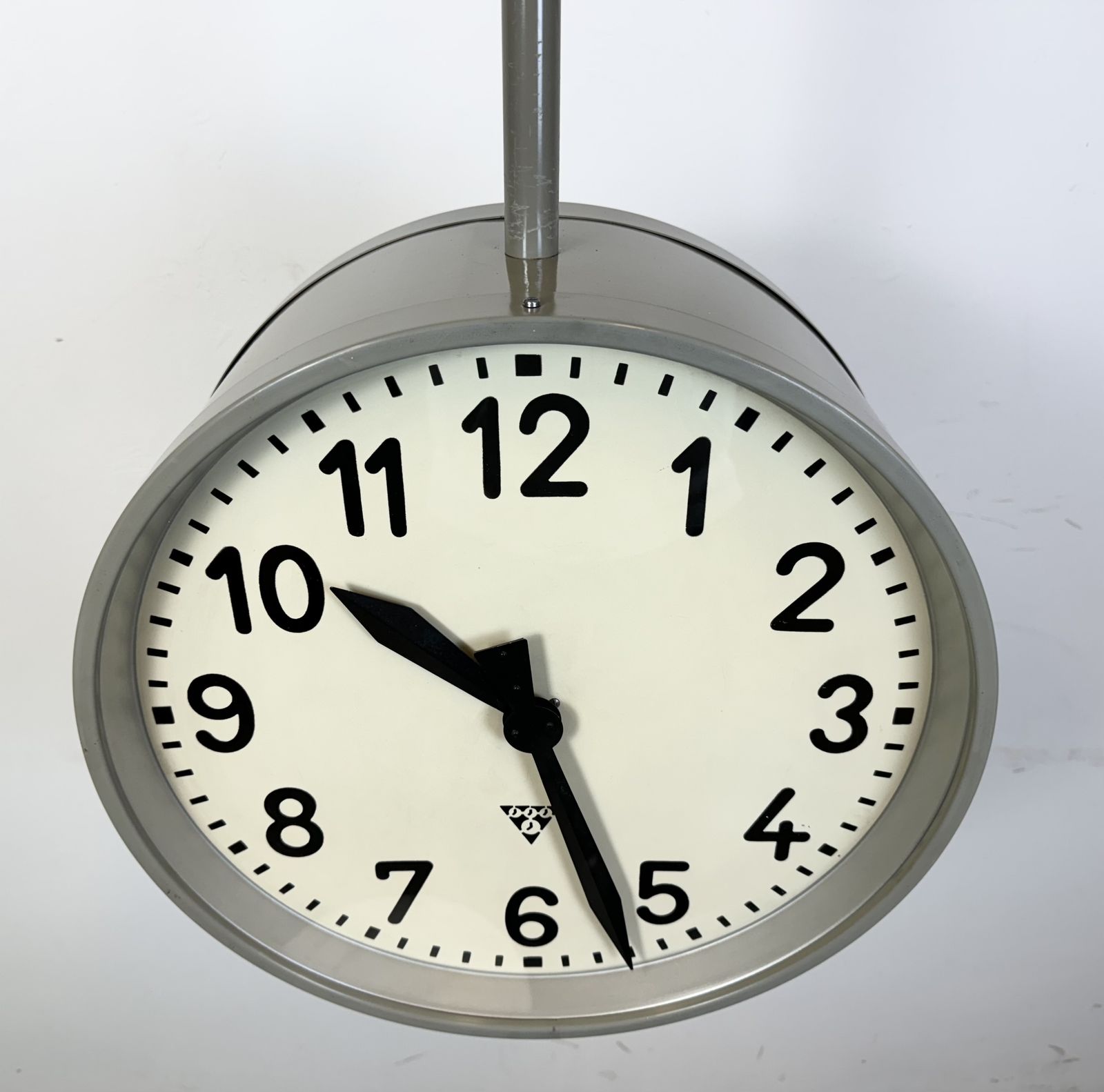 photo vintage Large Industrial Double Sided Railway Or Factory Clock From Pragotron, 1950s, 4x