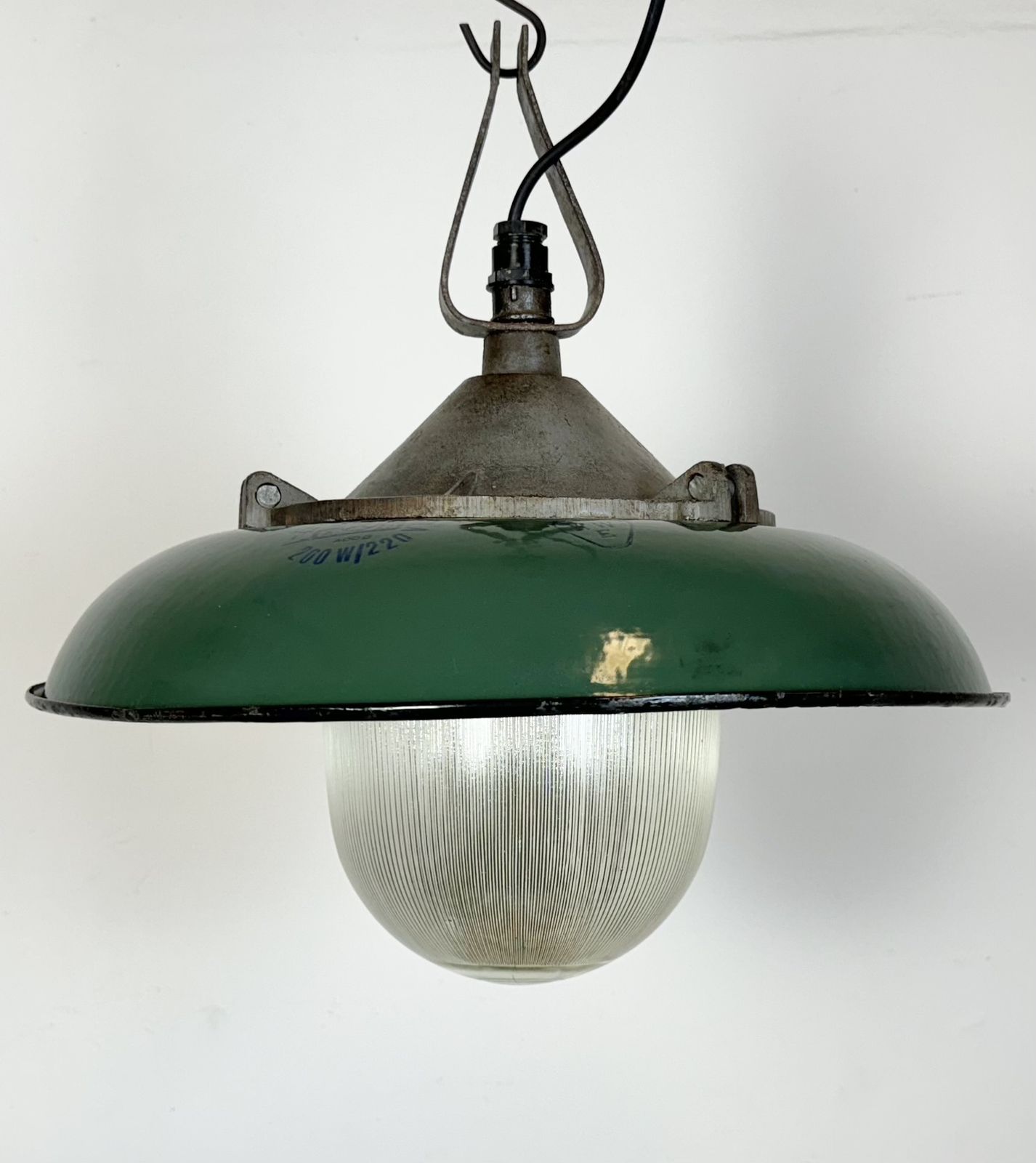 Industrial Green Enamel Factory Pendant Lamp In Cast Iron, 1960s photo for sale