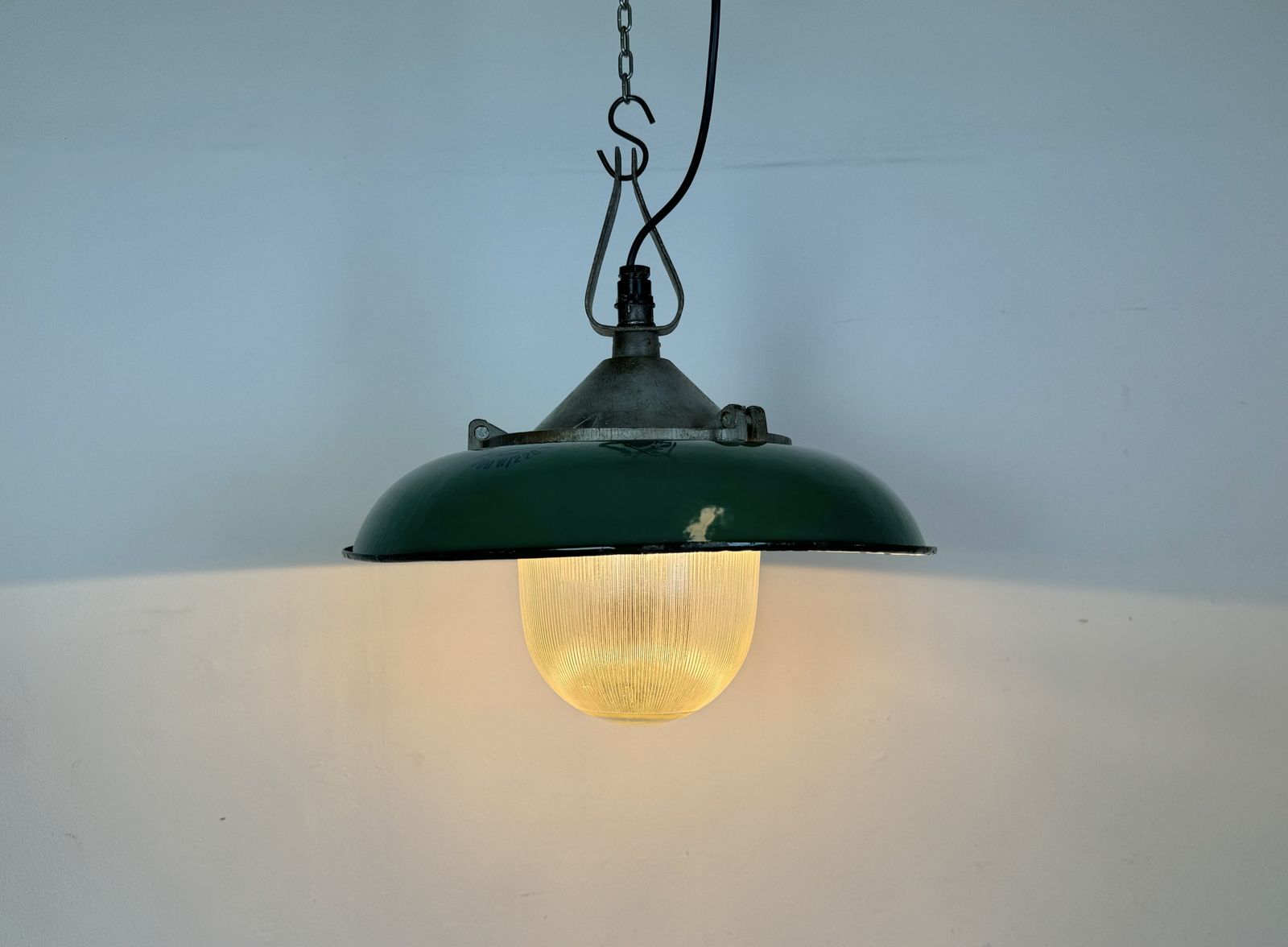 Industrial Green Enamel Factory Pendant Lamp In Cast Iron, 1960s photo 239.0